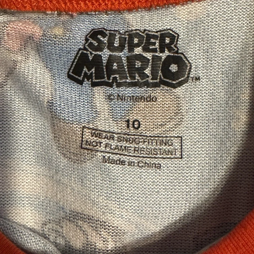 Super Mario Boys Pajama Set Size 10 Snug Fit Long Sleeve Top & Pants Winter Snow